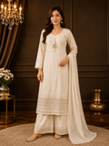 JORIXO Nooré Ivory Embroidered Kurta Palazzo Set With Dupatta