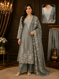 JORIXO Zayra Slate Grey Floral Embroidered Kurta Palazzo Set With Dupatta