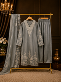 JORIXO Zayra Slate Grey Floral Embroidered Kurta Palazzo Set With Dupatta