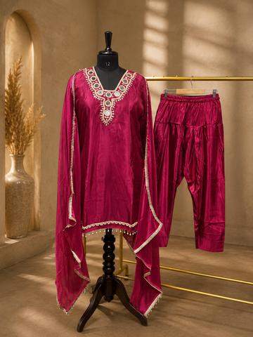 Women’s Premium Ruby Wine Ethnic Suit Set with Dupatta