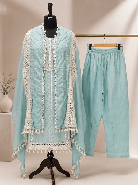 JORIXO Aabroo Mist Embellished Kurta Palazzo Set with Dupatta