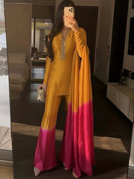 Zehra Mustard Pink Palazzo Suit Set