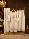 JORIXO Nooré Ivory Embroidered Kurta Palazzo Set With Dupatta